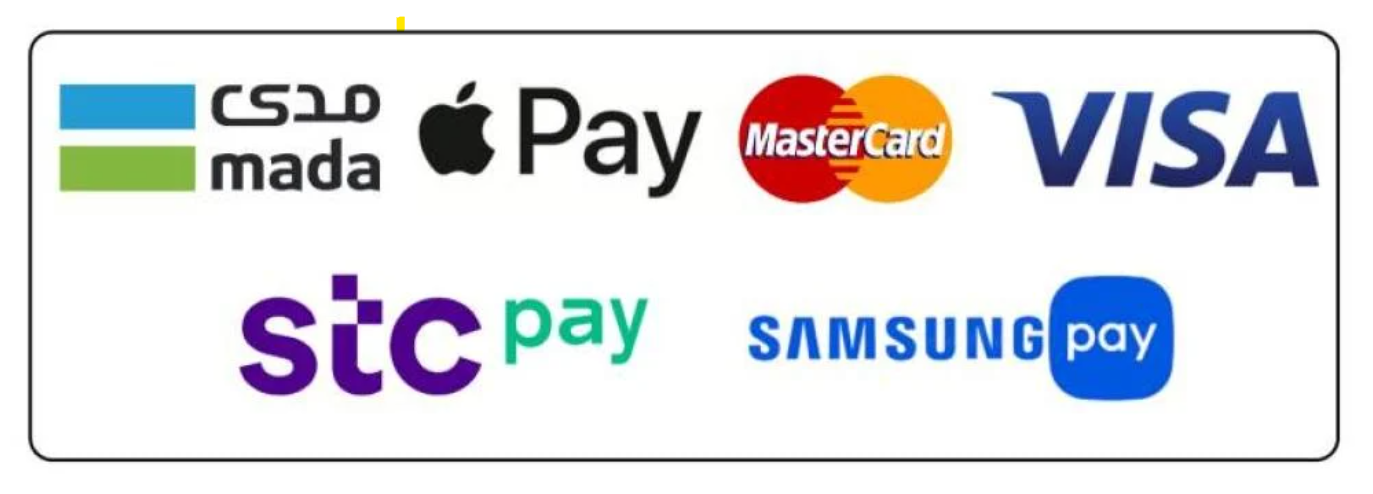 طرق الدفع: مدى، Apple Pay، MasterCard، Visa، STC Pay، Samsung Pay
